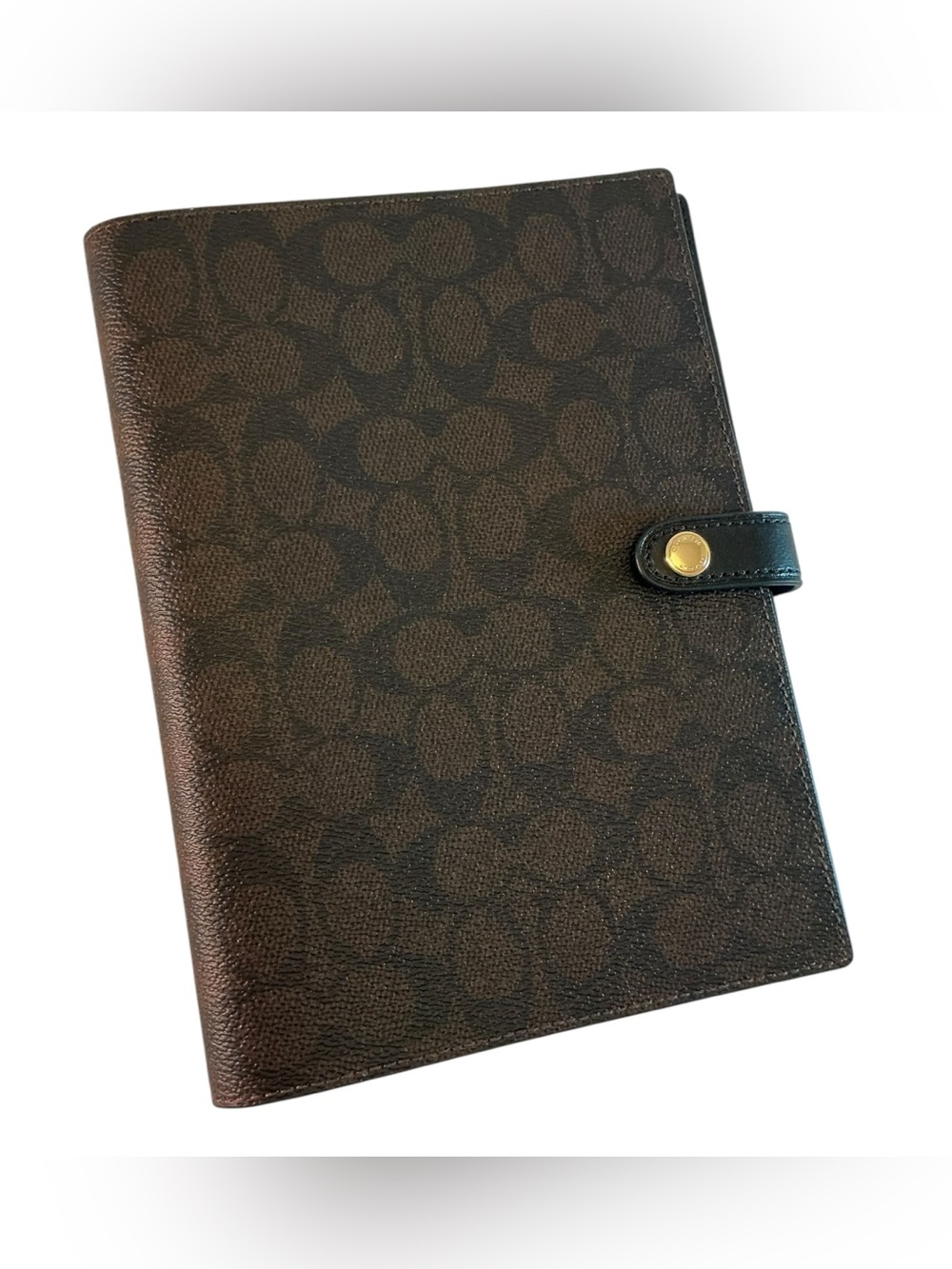 Coach Notebook Cover & Notebook Walnut/Black Dark Brown Signature Canvas/Leather
